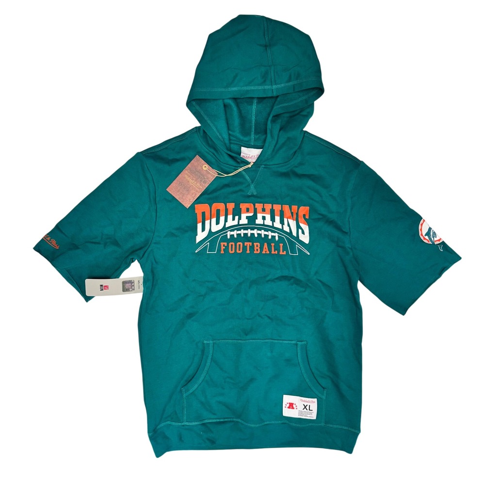 Mitchell & Ness Miami Dolphins Short Sleeve Hoodie Aqua Teal XL 9N1B7NARG-DOL